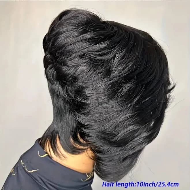Women's 10-Inch Pixie Cut Wig with Long Side Bangs