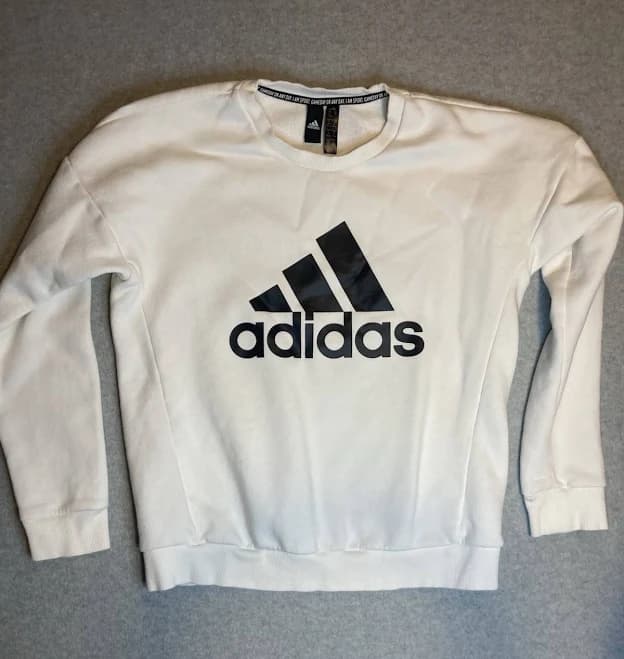 Adidas W Sz M Sweatshirt White Black Logo Cozy Casual Loungewear