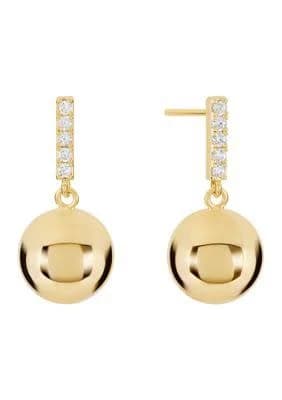 Belk Silverworks Gold Plated Cubic Zirconia Ball Drop Earrings