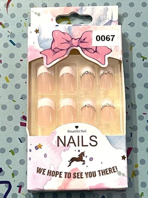 Beautiful Nails Nude With White French Tip & Rhinestones Press On