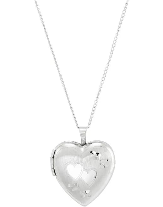 Brilliance Fine Jewelry Women's Sterling Silver Double-Heart Engraved Heart Locket Necklace