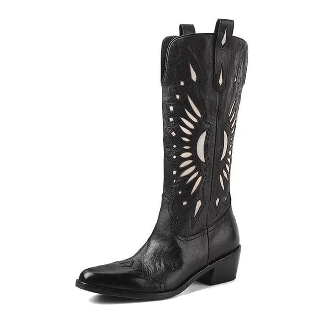 Vintage Western R-Toe Mid-Calf Leather Boots