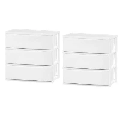 IRIS 2pk Wide 3 Drawer Stacking Chests