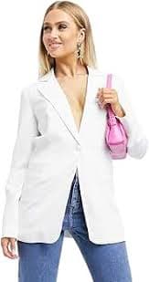 UNIQUE 21 Women Casual Blazer Long Sleeves Single Button Ladies Elegant Boyfriend Blazer Jacket for Office Work Business White at Amazon Women's Clothing store