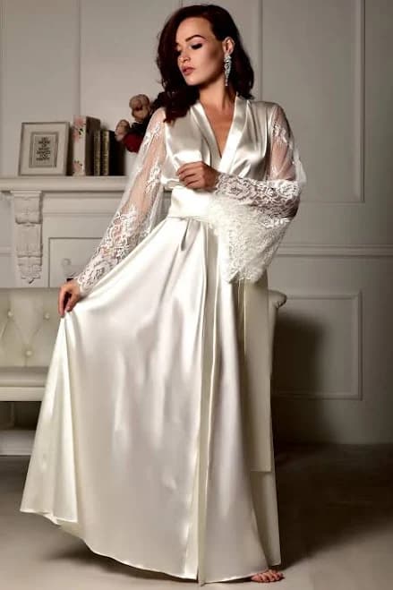 marrysol Satin Lace Long Bridal Kimono Robe