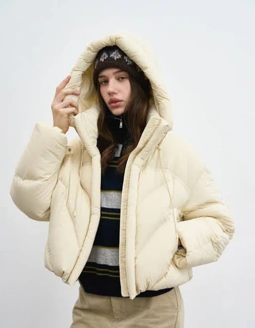 Stand Collar Drawstring Hooded Down Jacket