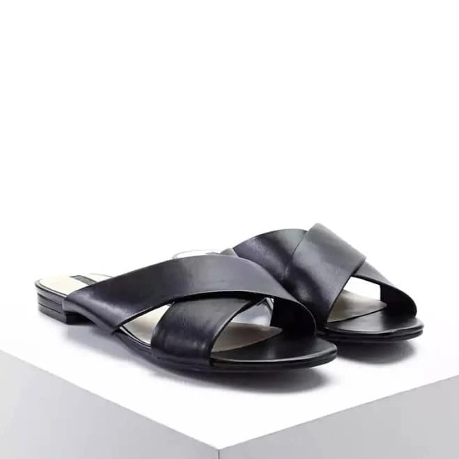 Black Faux Leather Crisscross Slides