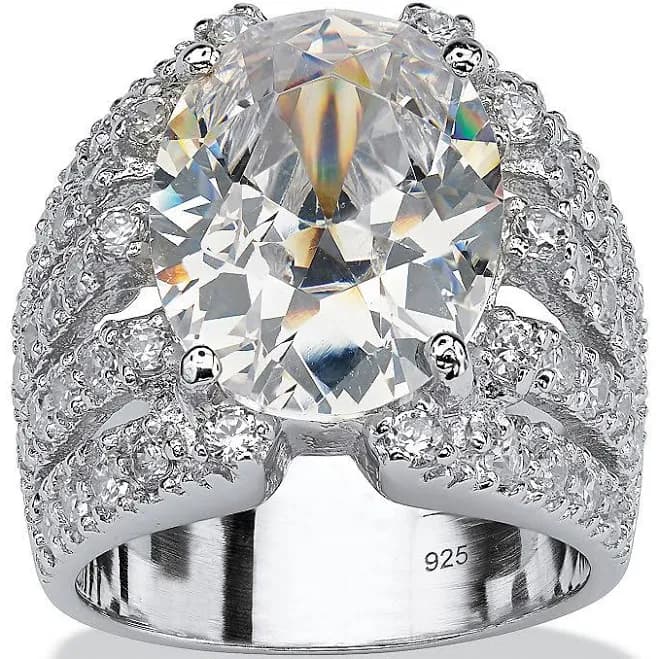 PalmBeach Jewelry .925 Sterling Silver Oval-Cut Cubic Zirconia Sparkler Engagement Ring