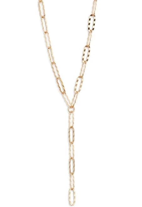 Hammered Paper Clip Chain Y-Necklace