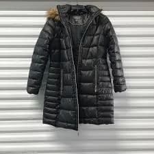 Gallery Womens Puffer Coat Small Black Hooded Faux Fur Full Zip Winter Outerwear