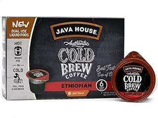 JAVA HOUSE Light Roast Ethiopian Cold Brew Pods, (6 Count) Peel and Pour Pods Hot or Iced Instant Coffee Concentrate