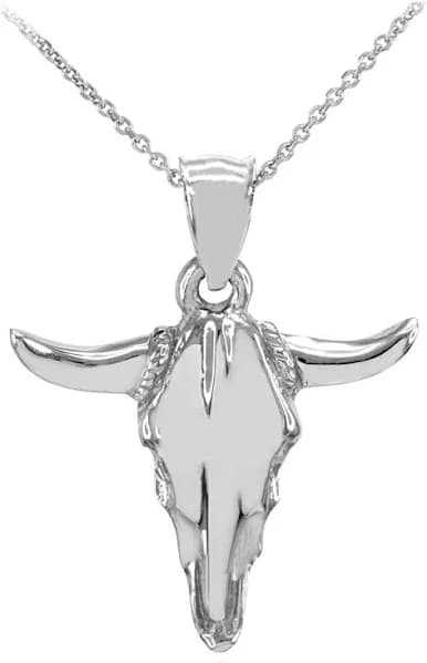 .925 Sterling Silver Bull Head Pendant Necklace