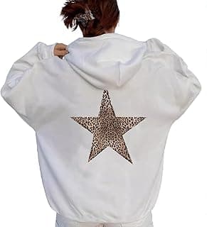 Womens Cheetah Leopard Star Hoodie Graphic Print Fleece Y2k Oversized Hooded Sweatshirt Pullover Tops