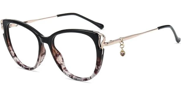 Firmoo Black Pattern Cat-eye Prescription Glasses with Metal Frame Crace21102