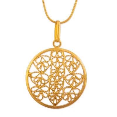 Filigree Pendant Necklace in Gold Plated Sterling Silver