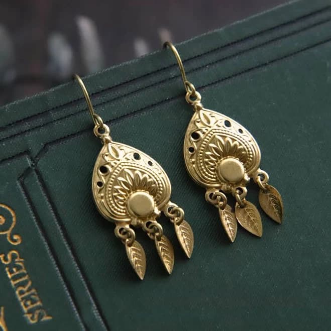 Indian Dangle Leaf Charm Earrings