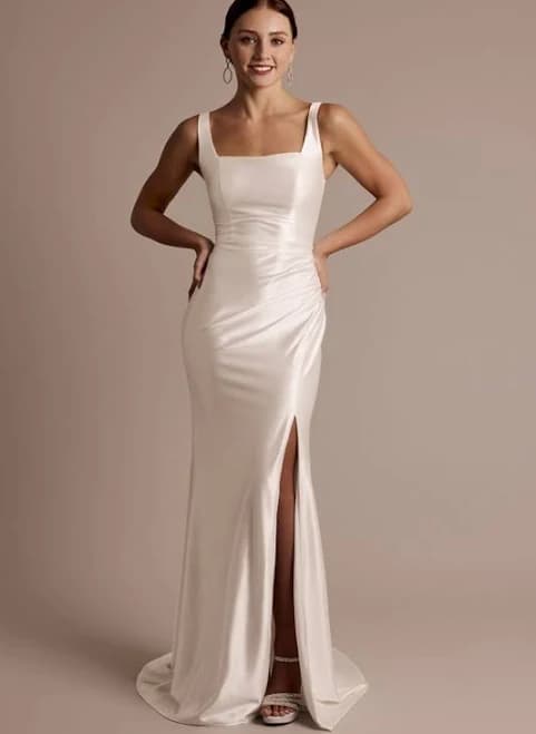 DB Studio Sculpting Satin Square Neck Tank Wedding Dress