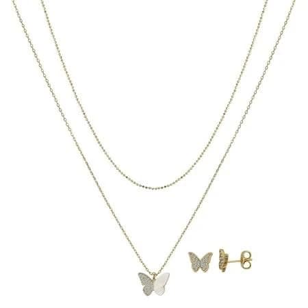 Believe by Brilliance 14K Gold Butterfly Cubic Zirconia Set