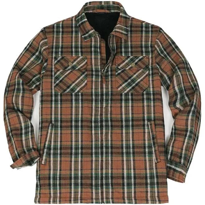 Men's Fleece Lined Plaid Flannel Shirt Jacket