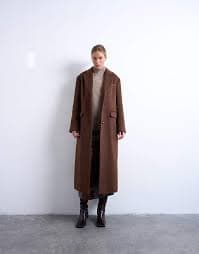 Topshop brushed three button longline blazer coat in chocolate | ASOS