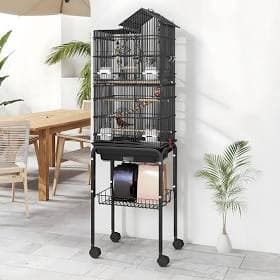 Uforic 62" Large Metal Bird cage with Rolling Stand, Slide-Out Tray,3 Perches and 4 Feeders