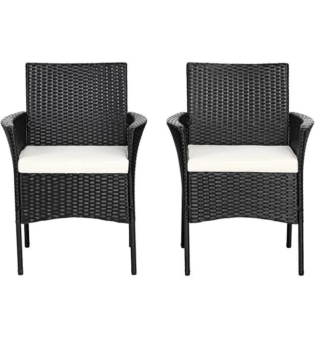 Costway 2-Piece Outdoor Patio Rattan Wicker Dining Arm Seat with Cushions