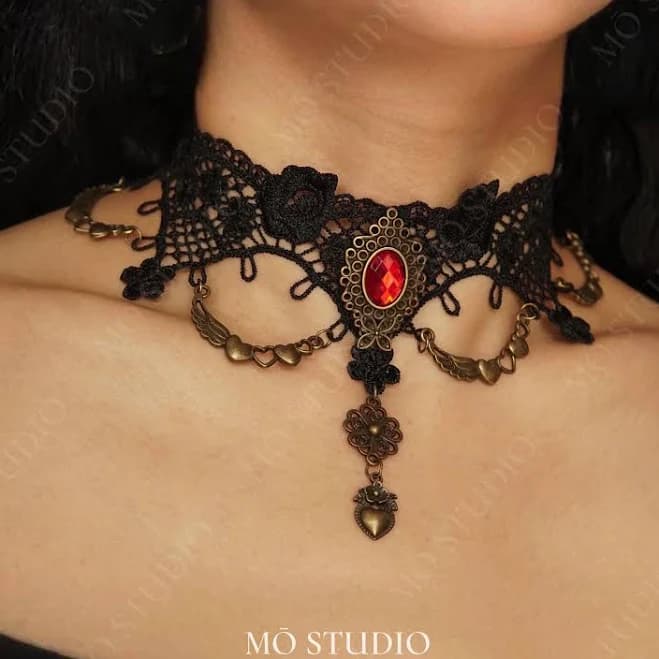 Victorian Gothic Lace Choker Necklace
