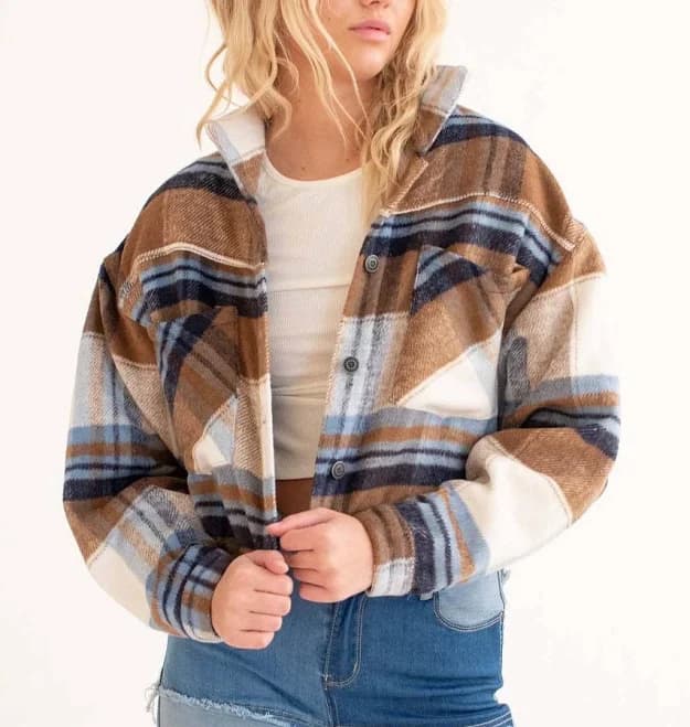 Ragstock Women's Plaid Cropped Shacket