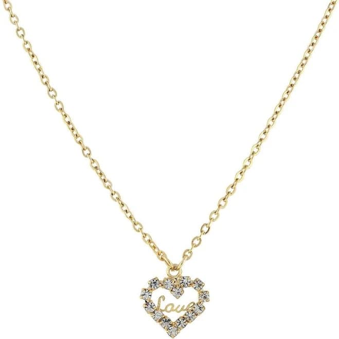 14K Gold Dipped Crystal Love Heart Pendant Necklace