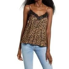 BP. Women's Leopard Print Lace Trim Sleeveless Camisole Top Animal Print NEW