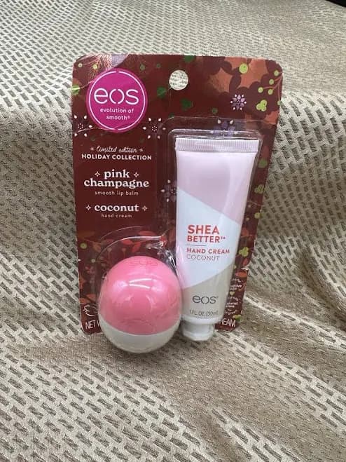 Eos Holiday Lip Balm & Hand Lotion Pink Champagne & Coconut Collection