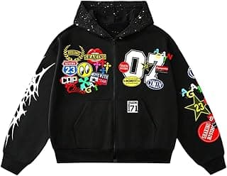 Men's Graphic Oversized Hoodies Y2k Zip Up Long Sleeve Hooded Sweatshirt Jacket Streetwear