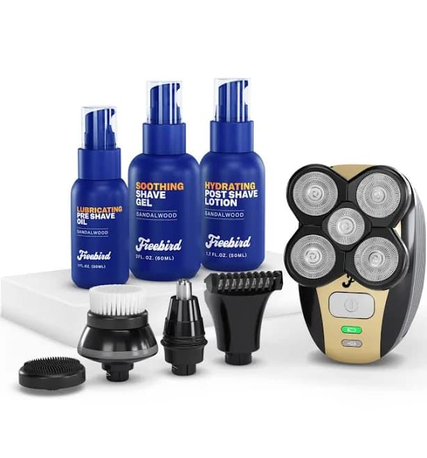 Freebird Clean Cut Kit – Cordless Electric Head Shaver for Men, Waterproof Rotary Razor with Pre-Shave Oil, Shave Gel & Post-Shave Lotion