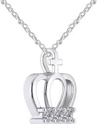 Amazon.com: Pretty Jewels 14k White Gold Finish Sterling Silver 1/6 Carat (ctw) Round Natural White Diamond Three Stone Princess Crown Pendant Necklace With 18" Chain (Color: H-I, Clarity: I1-I2, 0.18 cttw) :
