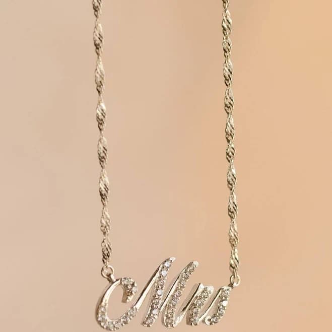 caitlyn minimalist Custom Script Diamond Pave Name Necklace