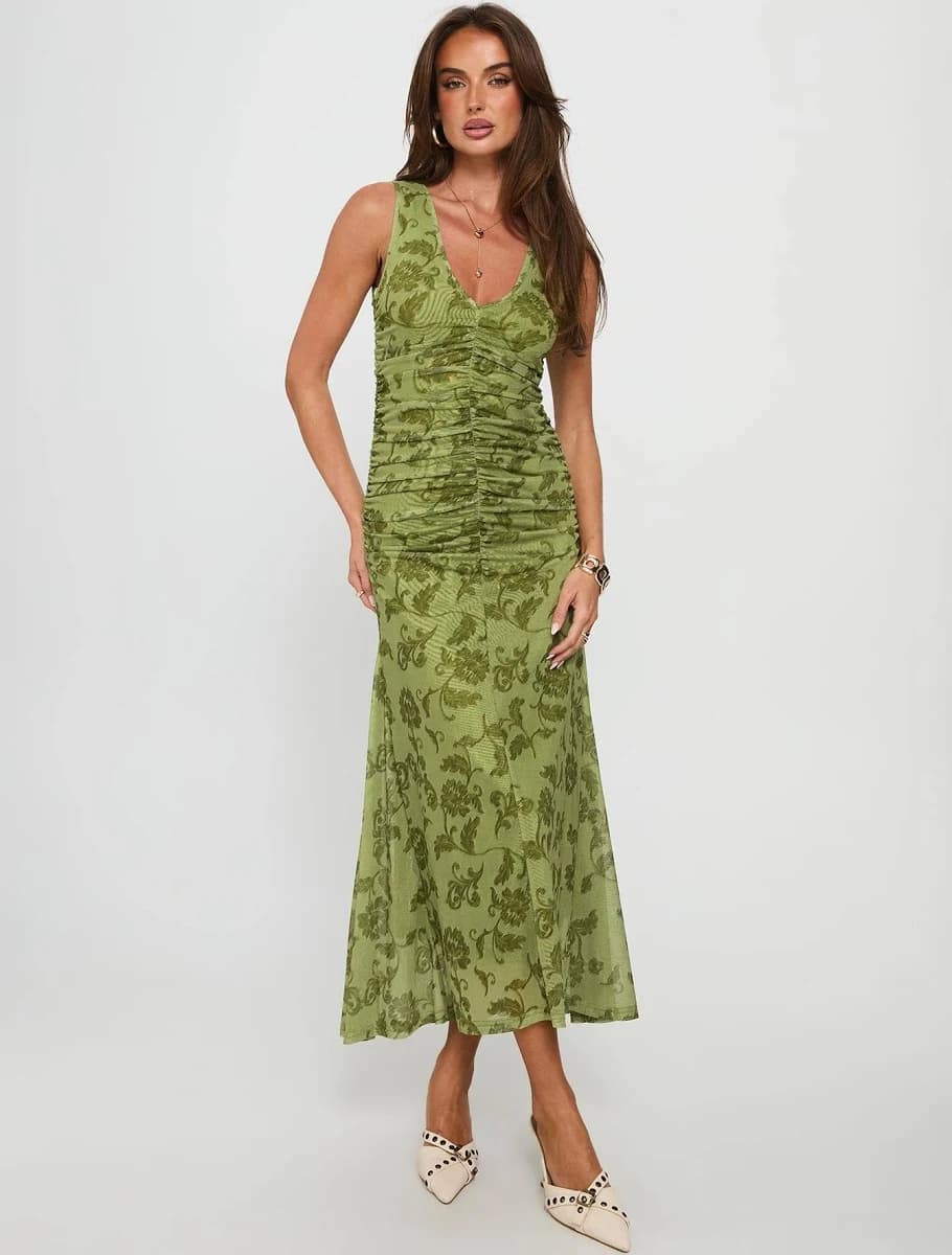 Stefanya Gathered Floral Maxi Dress
