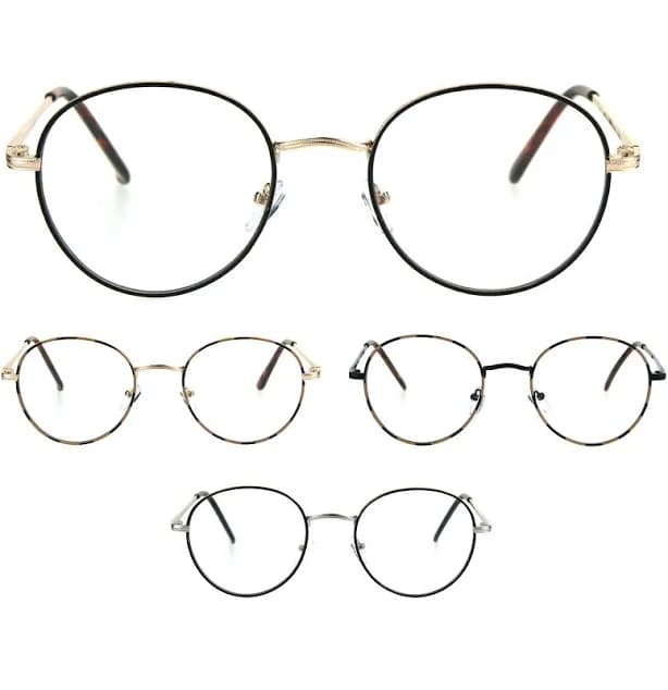 Classic 90s Metal Rim Round Oval Clear Lens Eye Glasses Frame