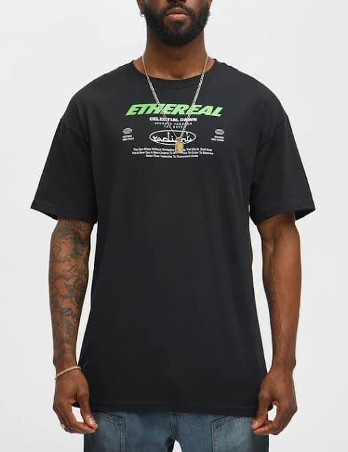 Fashion Nova Men's Ethereal Celestial Dawn Short Sleeve Tee Shirt