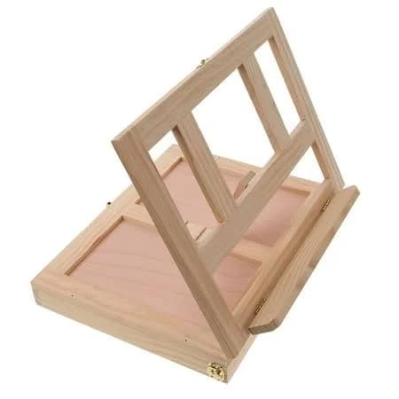 Luxshiny Tabletop Easel for Drawing 1Pcs Khaki Wooden with Paper Holder and 360 Degree Rotation 13.4X10.2X2.0In