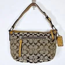 COACH Hobo Style F13114 Brown Signature Small Buckle Strap Shoulder Authentic
