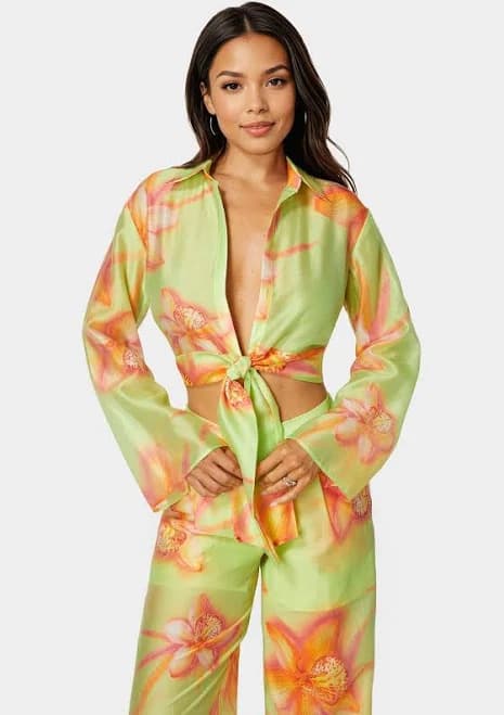 Bebe Women's Front Tie Flowy Blouse