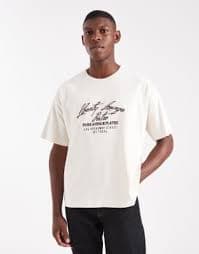 Jack & Jones boxy cropped t-shirt with embroidered text in cream | ASOS