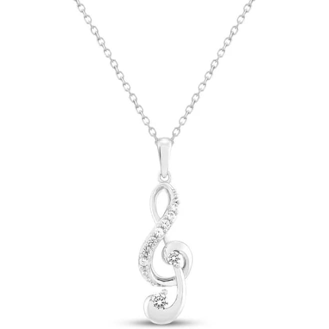Sterling Silver Treble Clef Necklace with White Lab-Created Sapphire