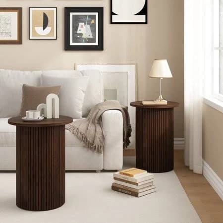 Piedle Wooden Round Side Table Set of 2