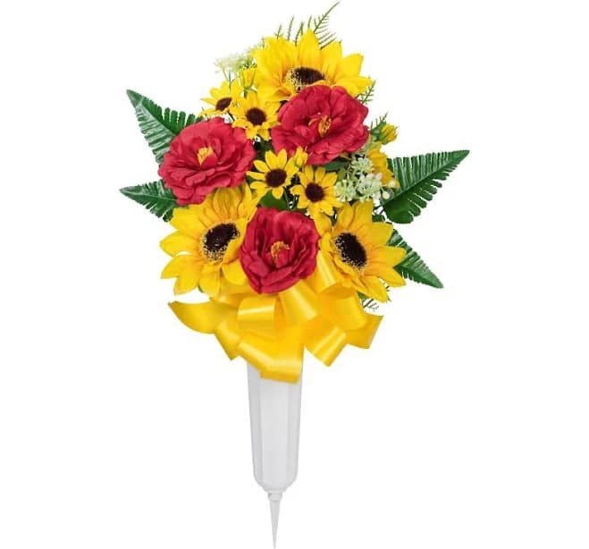 Mainstays 20.5-Inch Artificial Silk Sunflower Mixed Cemetery Vase