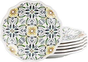 UNK U 8.5-Inch Salad Melamine Plates Set of 6, Rustic Dessert Dinner Plates with Flower Shape, Dishwasher Safe Decorative Plates for Garden Party, Family Meals, Birthdays Party & Everyday Use