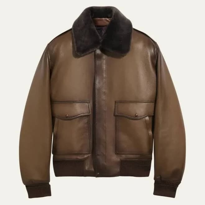 Men's Shearling Collar Leather Jacket