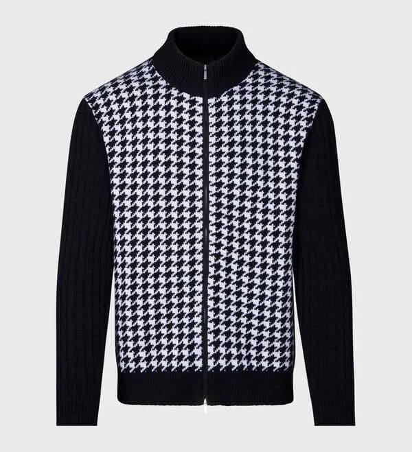 Cashmere Houndstooth Full Zip Sweater