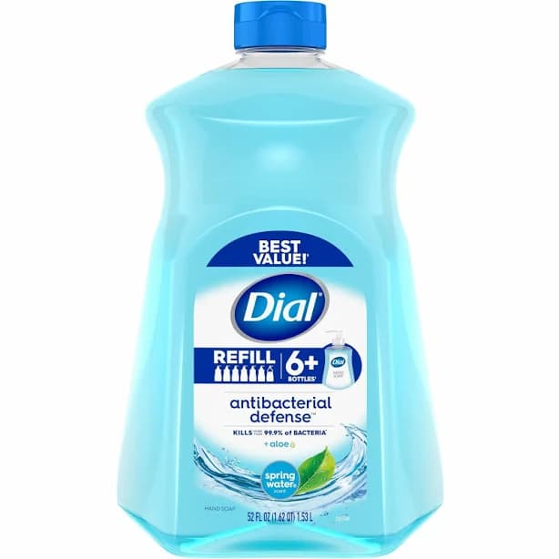 Dial Antibacterial Liquid Hand Soap Spring Water 52 oz Bottle (3/Carton)