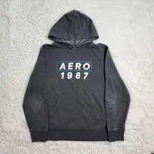 Aeropostale Men's Med Gray Aero 1987 Hoodie Pullover Sweatshirt